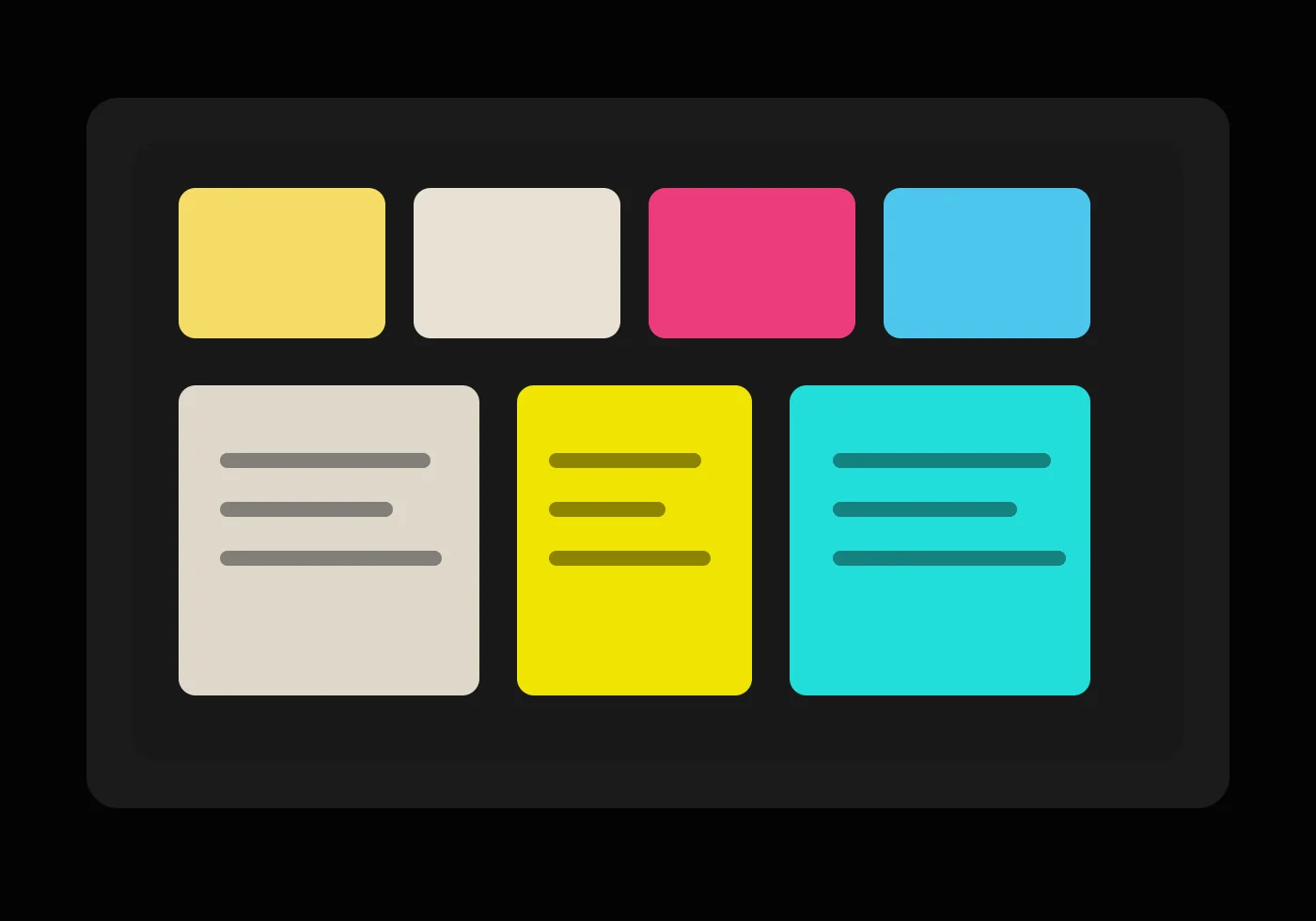 Abstract creative studio workspace with UGC storyboard frames and ecommerce product tiles