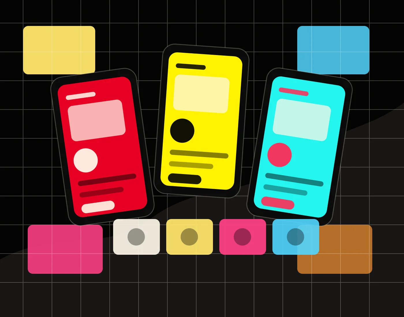 Abstract paid social ad cards and mobile creative panels for Pinterest, Snapchat and TikTok campaigns